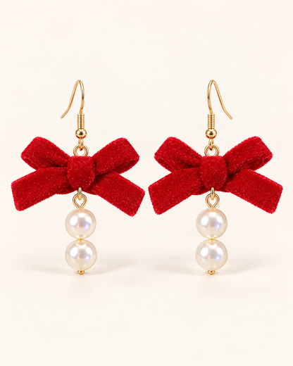 Vintage Bow Flocked Earrings