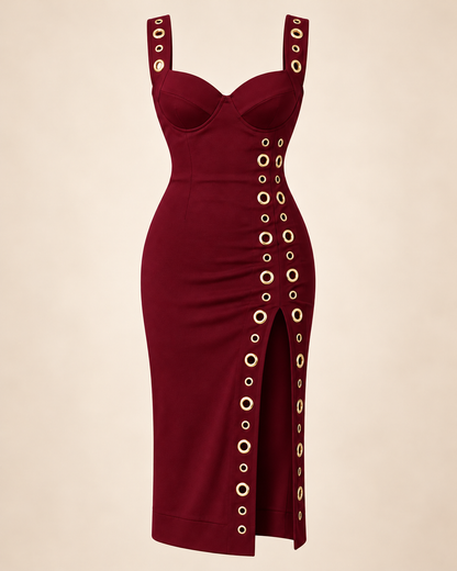 Gold Eyelet Midi Dress – product view 3