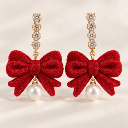 Vintage Bow Flocked Earrings