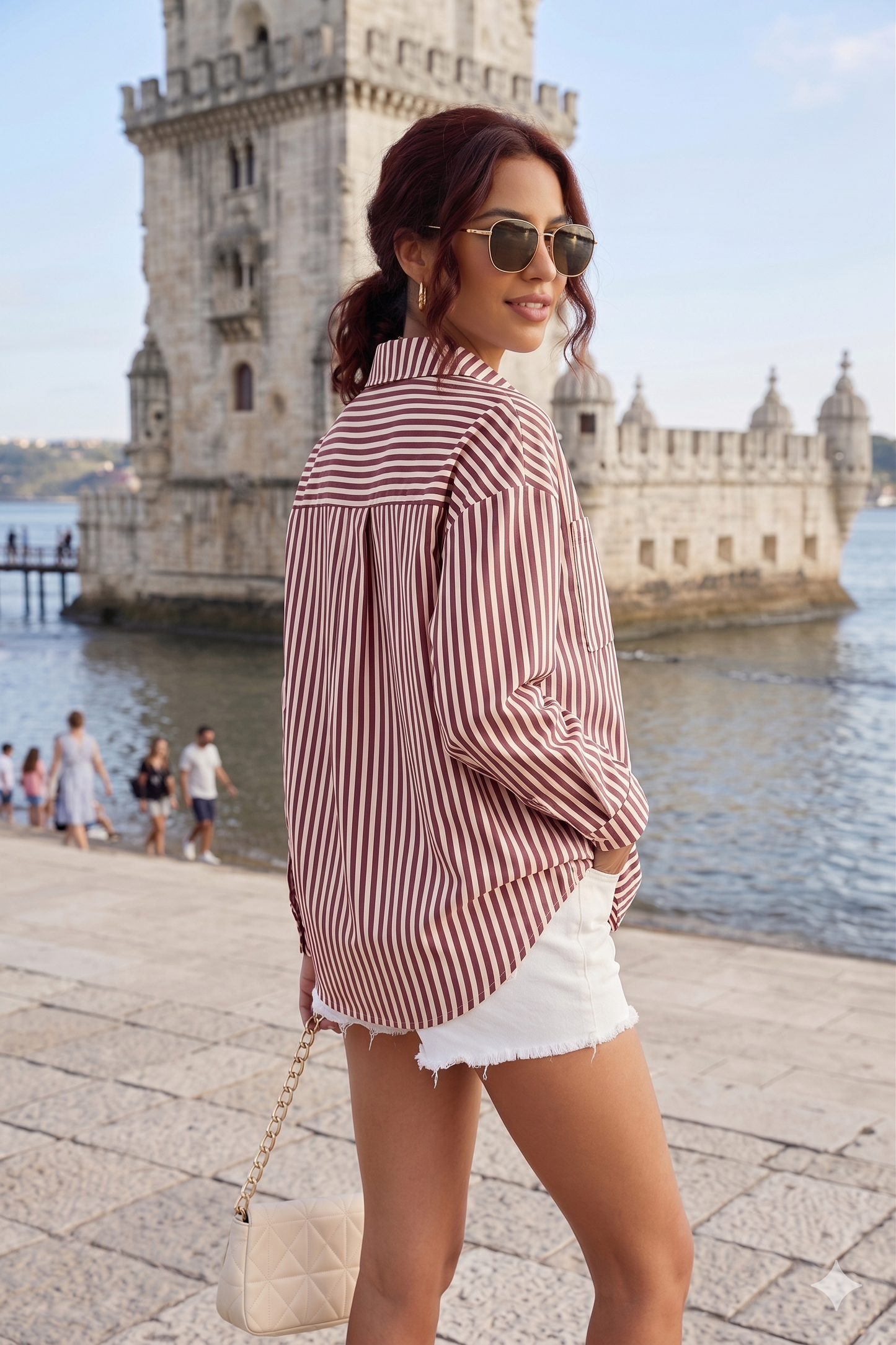 Fashion Striped Long Sleeve Shirt With Pockets Casual Loose Single-breasted Button Top Women Clothing
