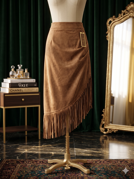 Irregular Hem Suede Midi Skirt For Women