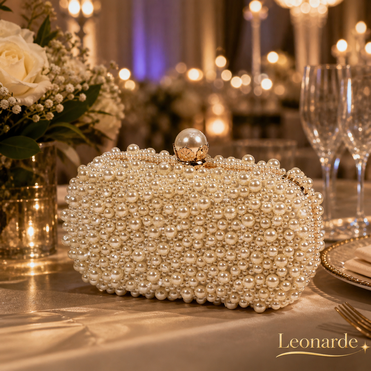 Women's Pearl Dinner Bag Soft Surface Lock Clutch