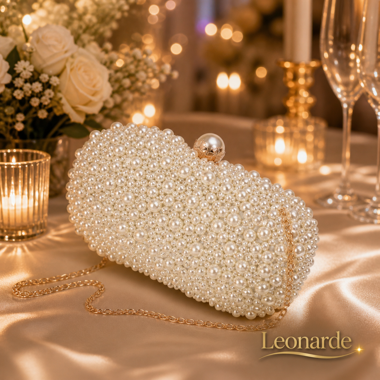 Women's Pearl Dinner Bag Soft Surface Lock Clutch