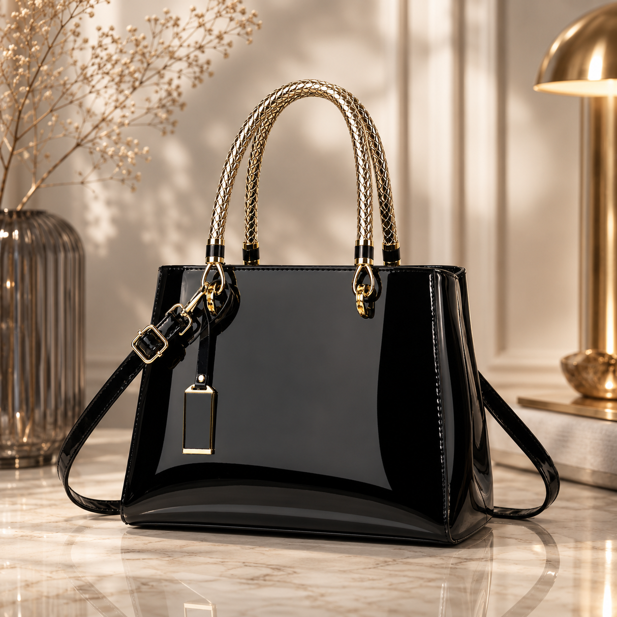 Fashionable Patent Leather Glossy Handbag Large-Capacity Casual Shoulder Crossbody Bag