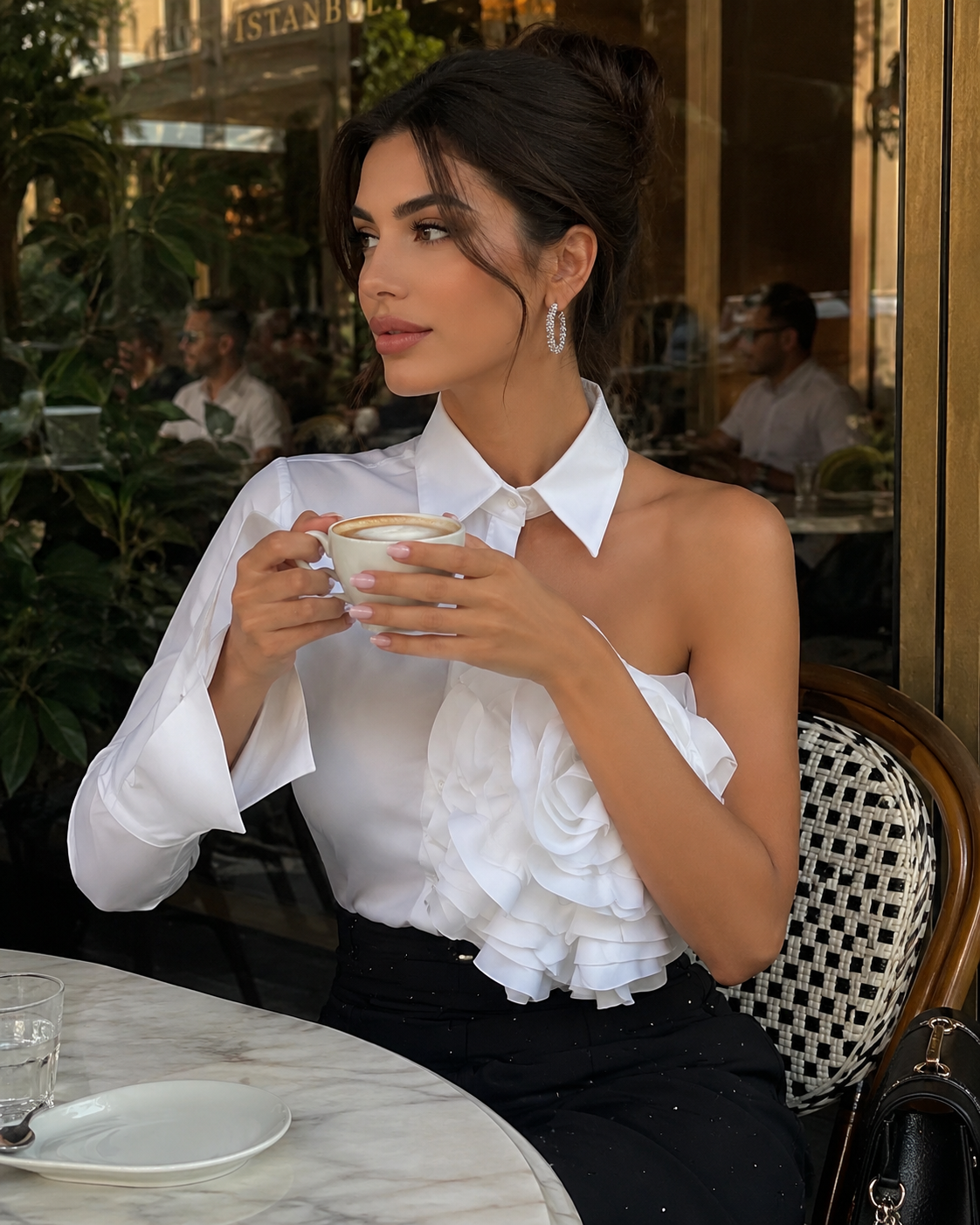 White Blouse With A One-shoulder TOP