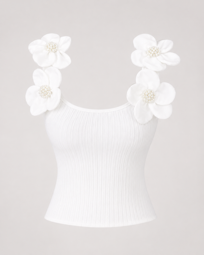 Women's 3D Floral Decorated Knitted Sleeveless Top