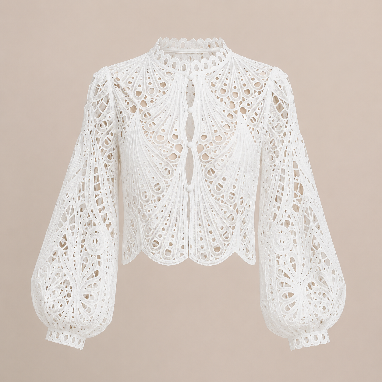 Women's Hollow-out Long-sleeved Zipper Lace Shirt
