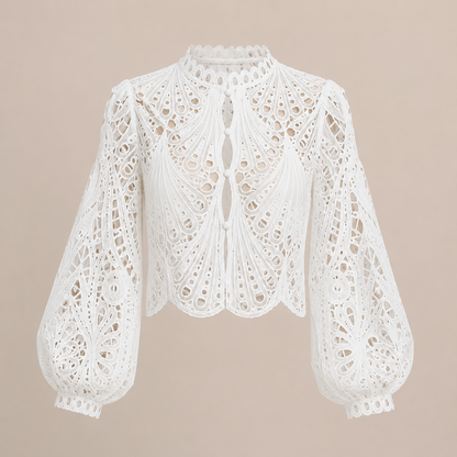 Women's Hollow-out Long-sleeved Zipper Lace Shirt