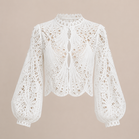 Women's Hollow-out Long-sleeved Zipper Lace Shirt