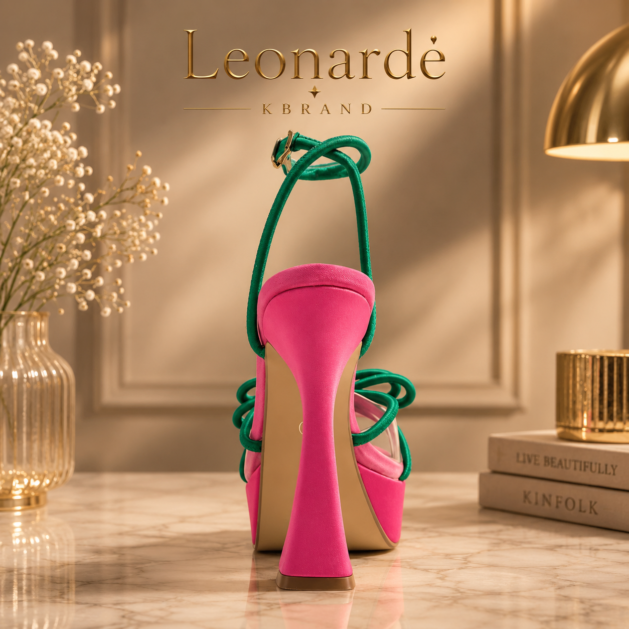 Bright Color-blocking Bow Thick-soled Buckle Chunky High Heels