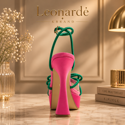 Bright Color-blocking Bow Thick-soled Buckle Chunky High Heels