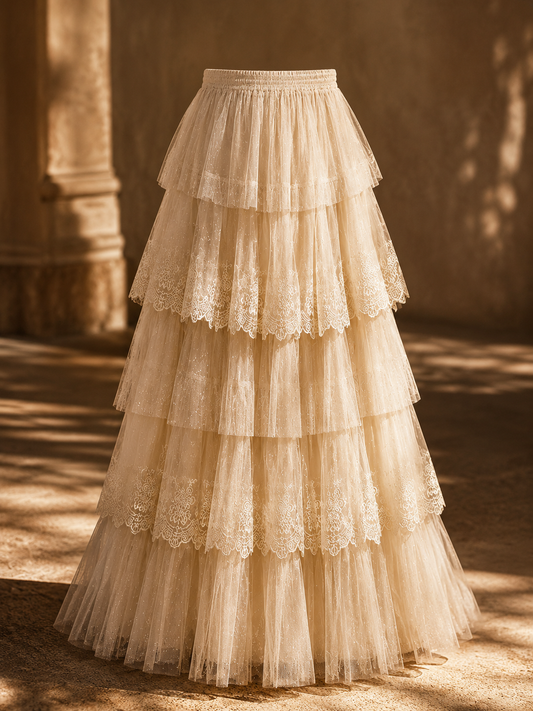 Embroidered Lace Mesh Skirt Cake A- Line Skirt