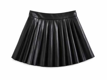 Women's Fashion Casual Pleated Imitation Leather Mini Skirt