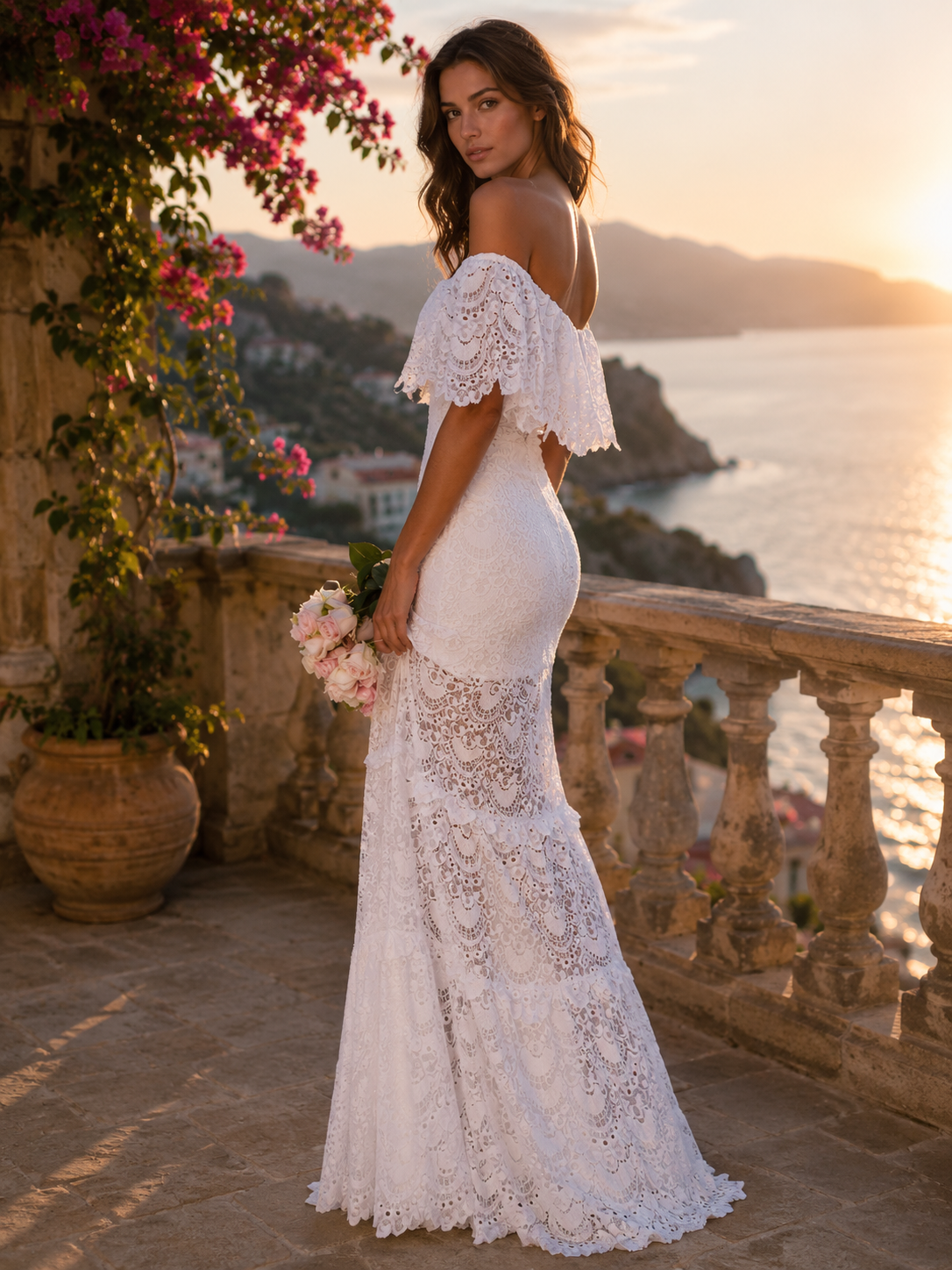 New Beach Dress Wish Dunhuang Hot Style Sexy Lace One-shoulder Beach Dress