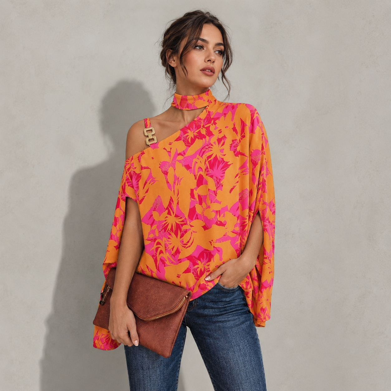 Women's Fashion Bat Sleeve Printed Shirt