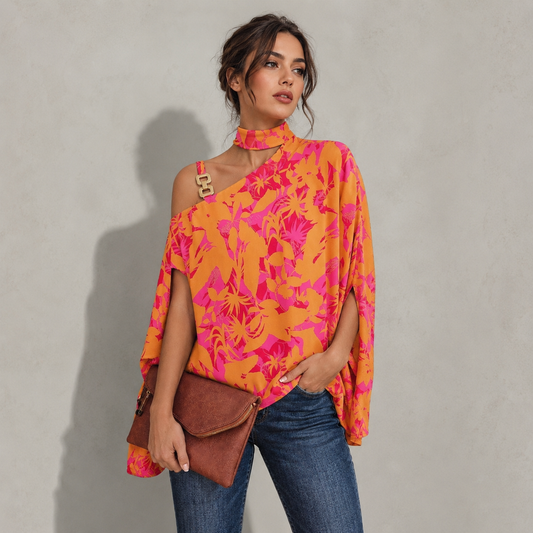 Women's Fashion Bat Sleeve Printed Shirt