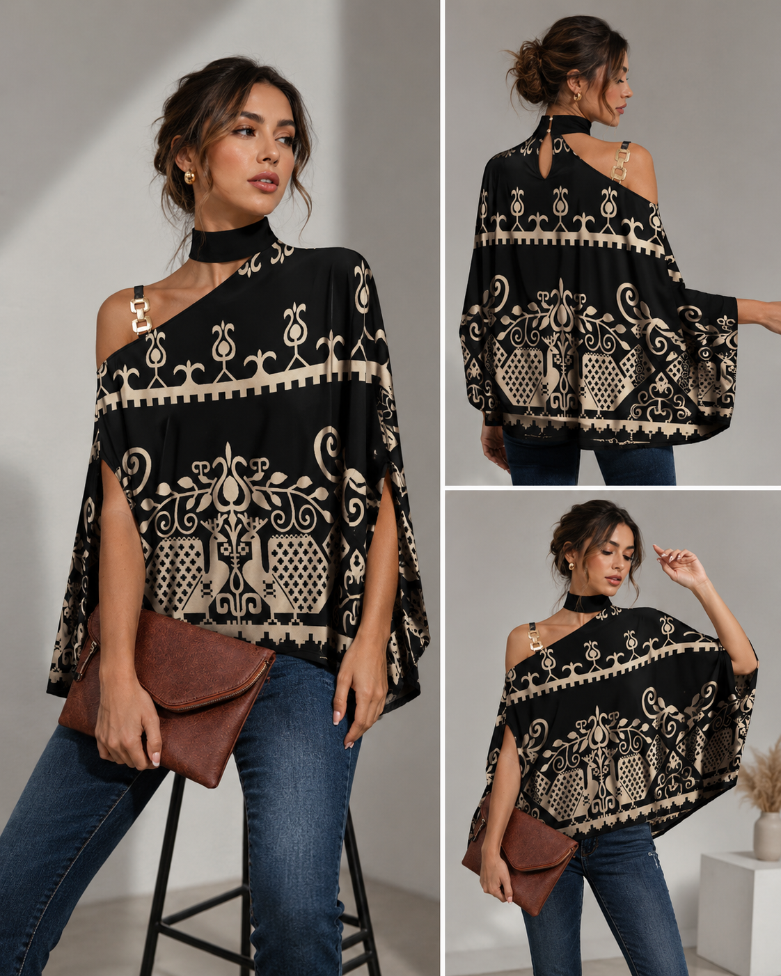Women's Fashion Bat Sleeve Printed Shirt