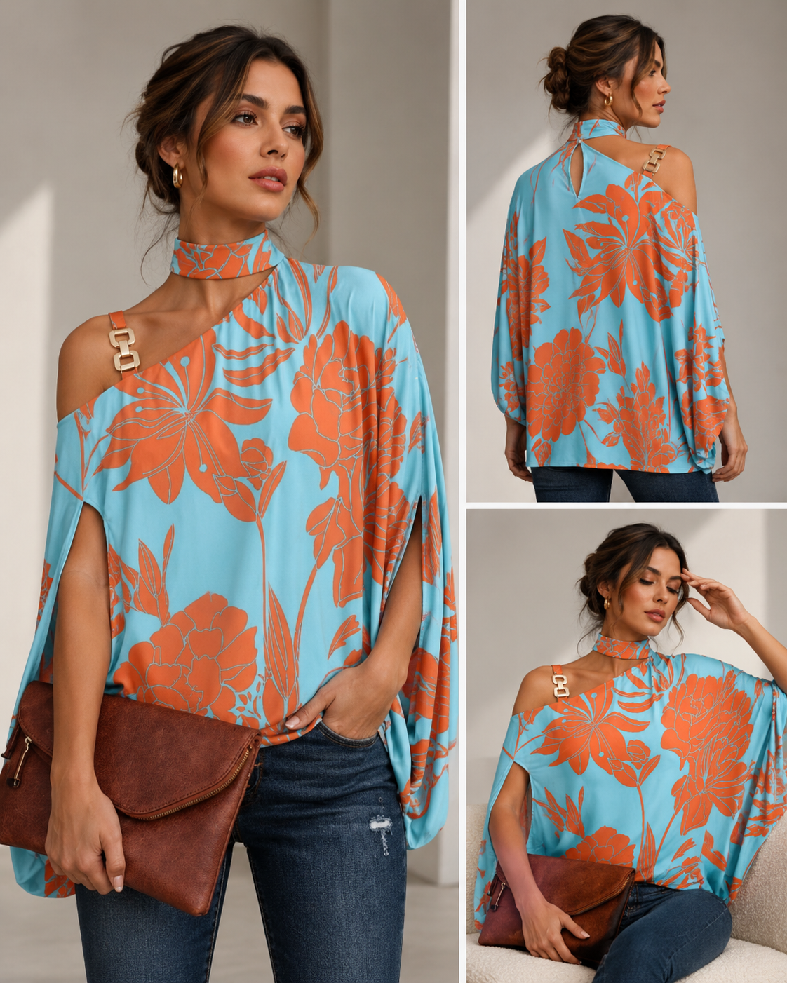 Women's Fashion Bat Sleeve Printed Shirt