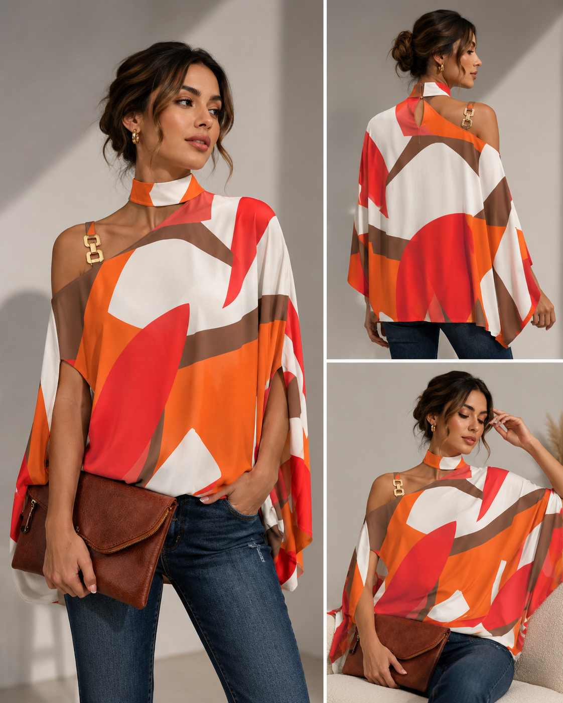 Women's Fashion Bat Sleeve Printed Shirt