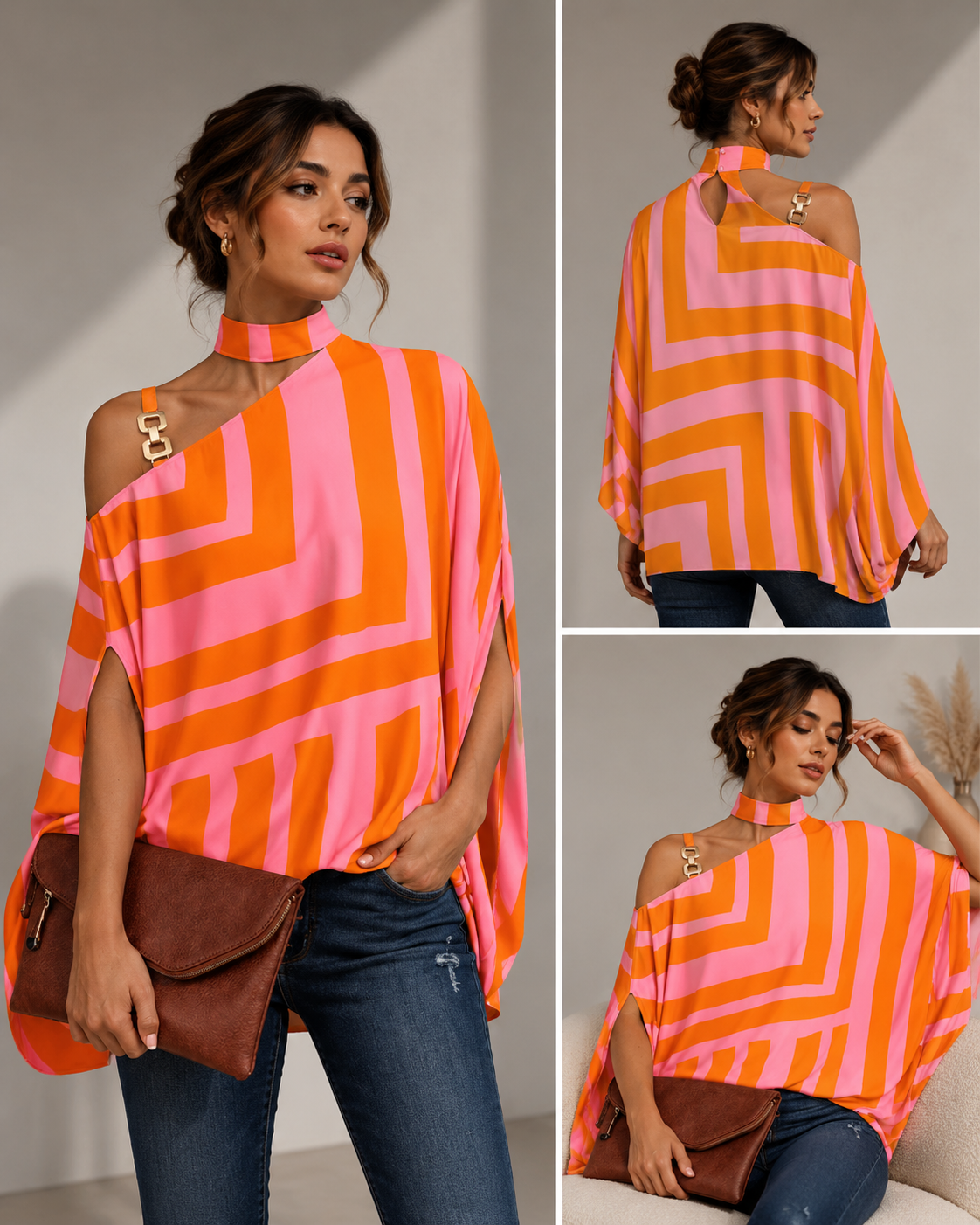 Women's Fashion Bat Sleeve Printed Shirt