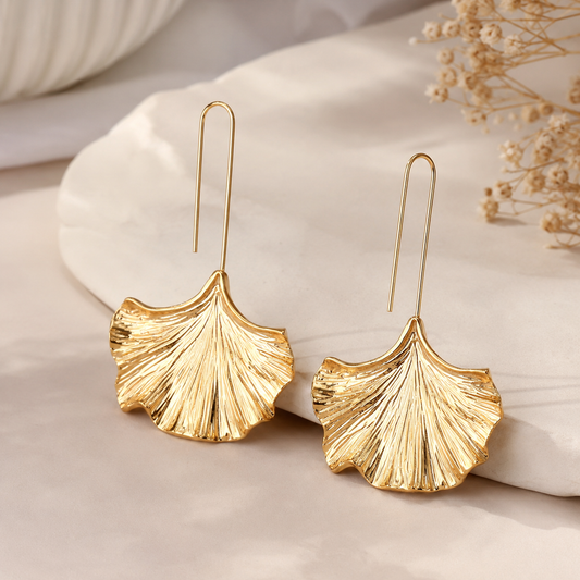 Ginkgo Leaf Alloy Texture Leaf Earrings