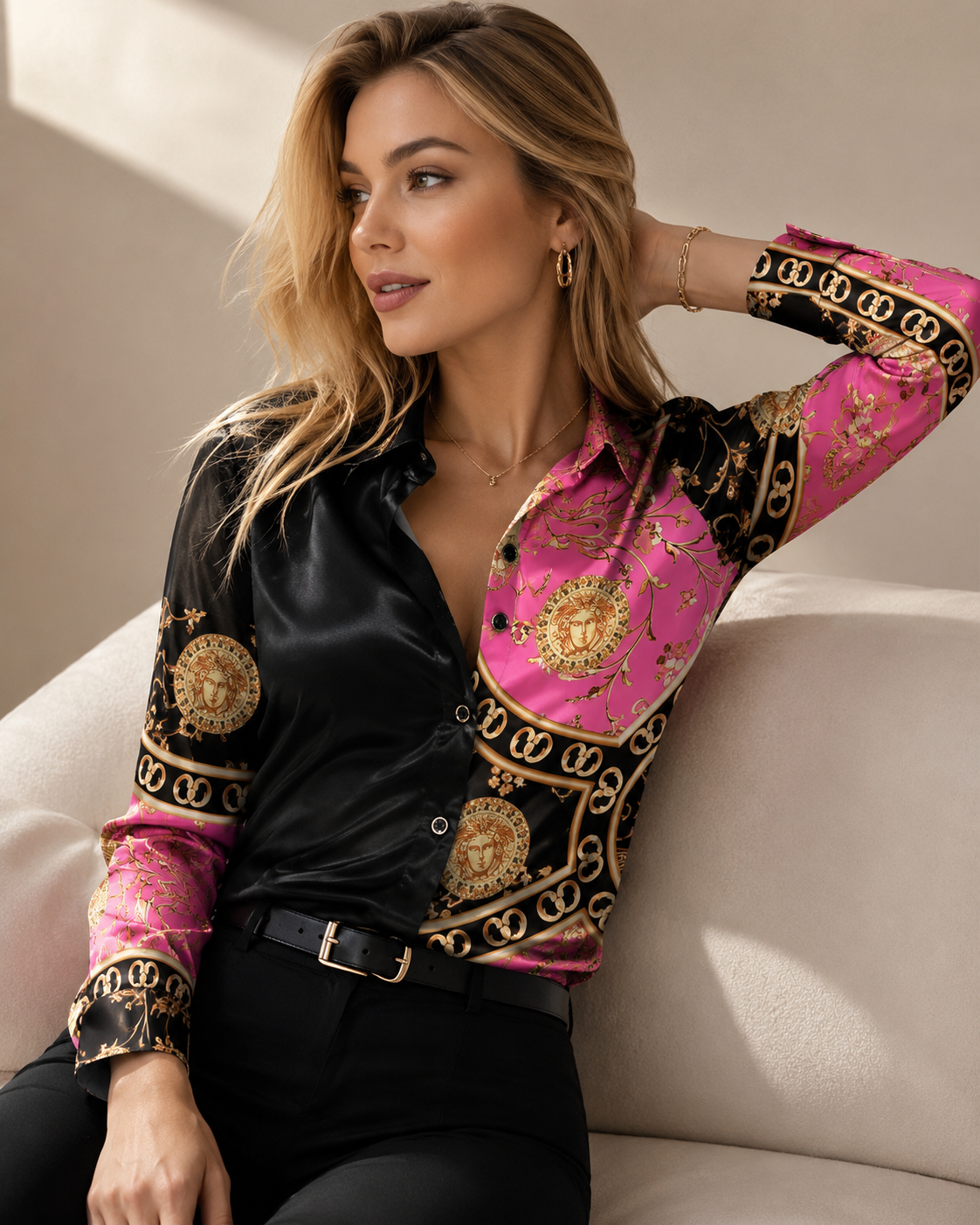 Luxury Printed Patchwork Blouse – Available in Multiple Colors & Stylish Designs