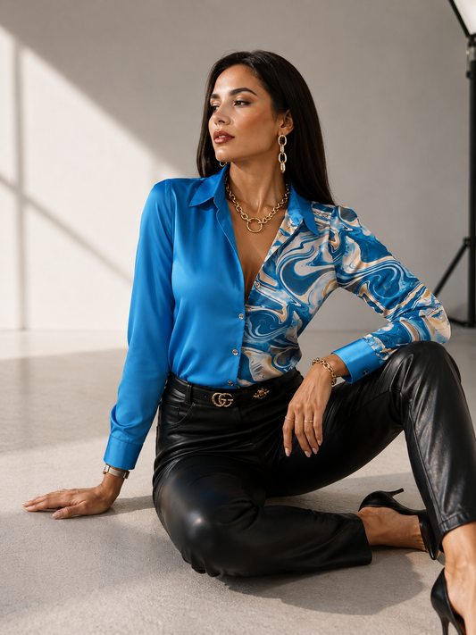 Luxury Printed Patchwork Blouse – Available in Multiple Colors & Stylish Designs