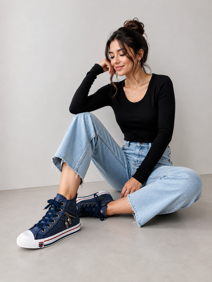 Large Size Flat Lace-up Breathable High-top Women's Shoes