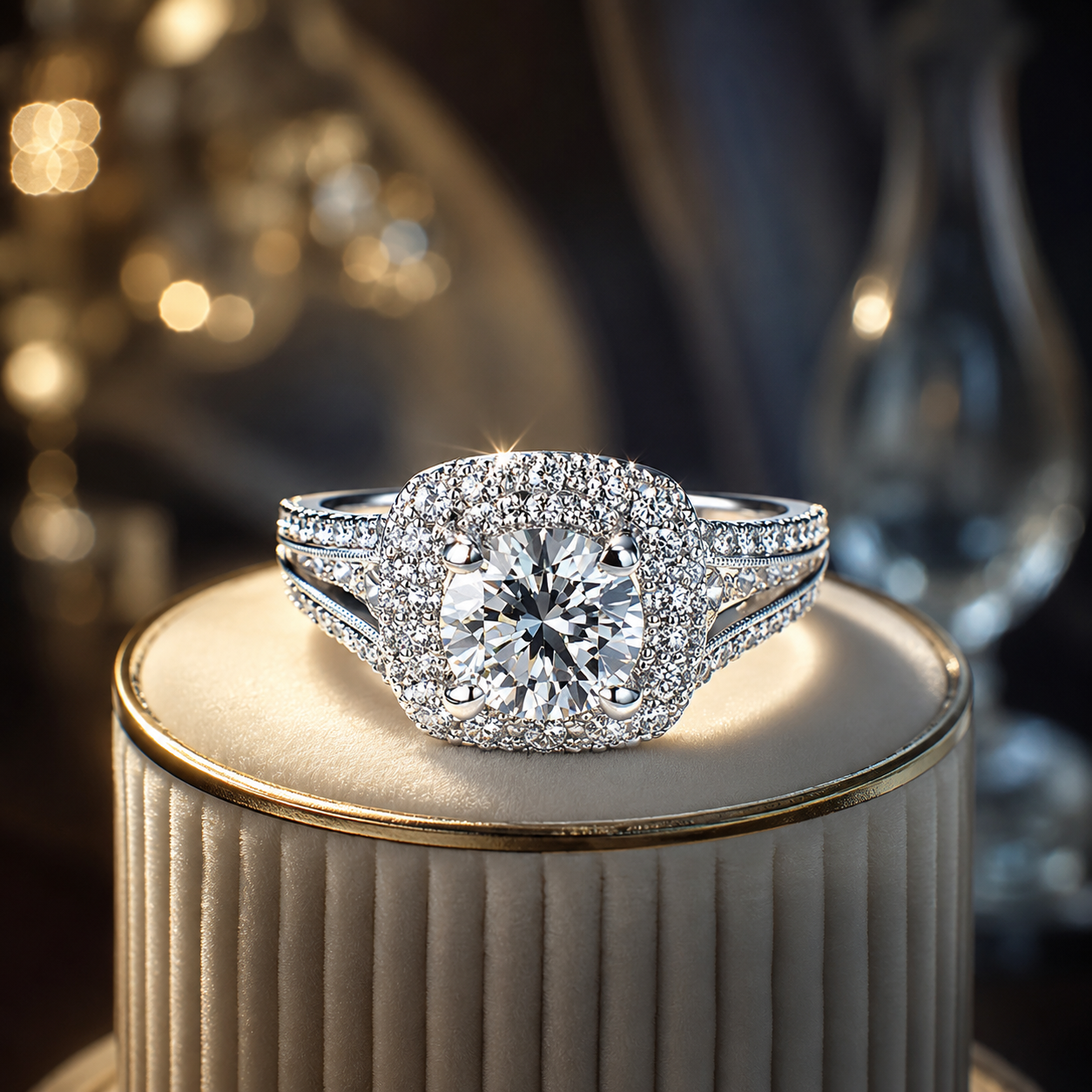 Diamond-Encrusted Square Zircon Ring With Topaz For Women