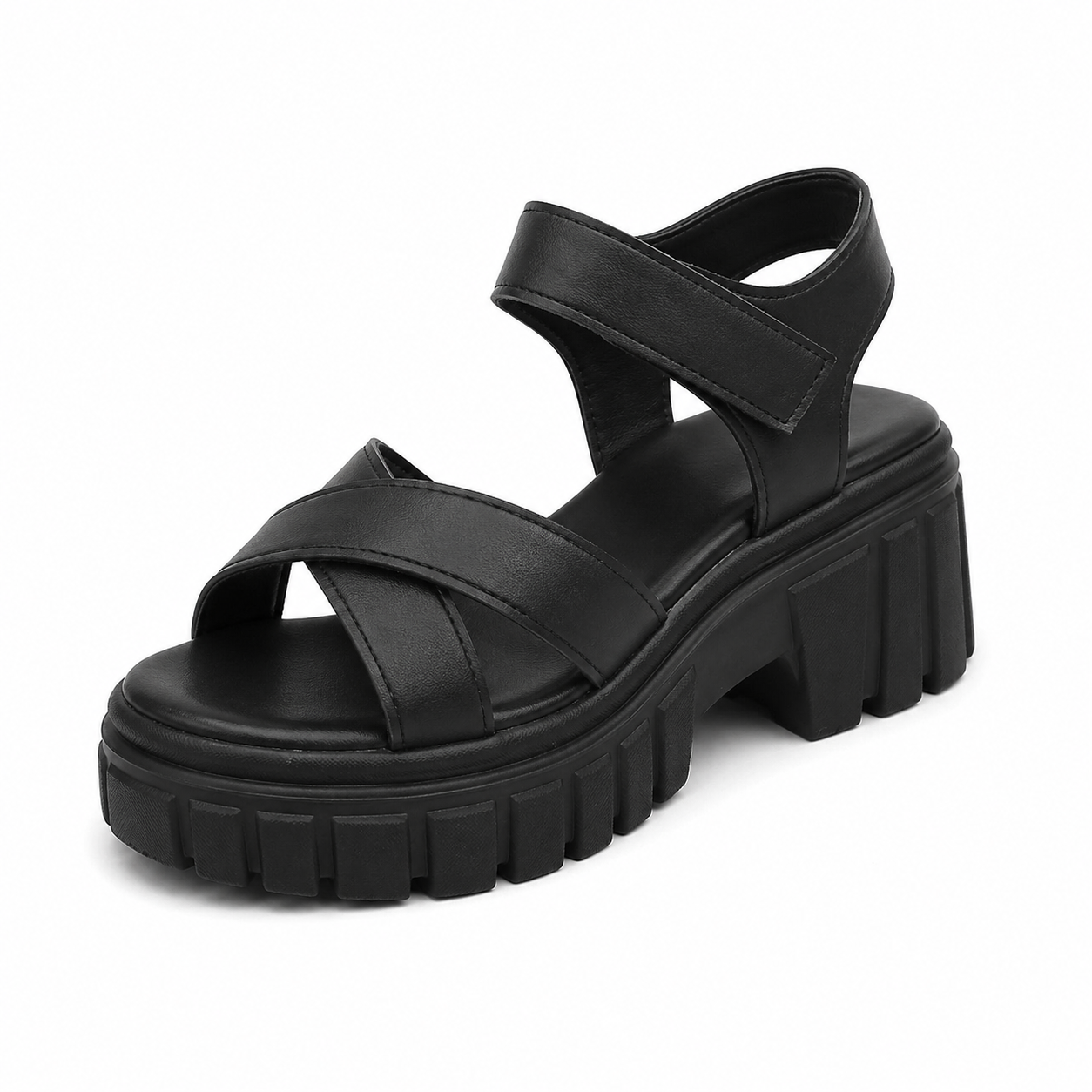 Thick Bottom Solid Color Casual Horseshoe Heel Sandals Summer