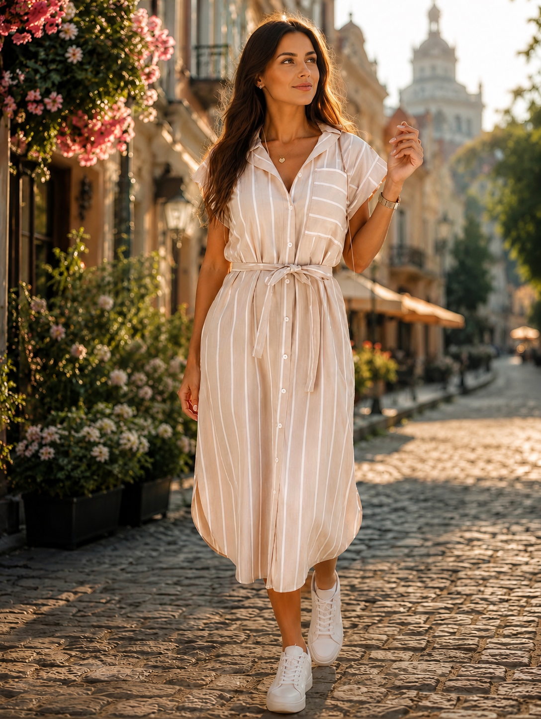Women's Sleeveless Striped Dress Lace-up Striped