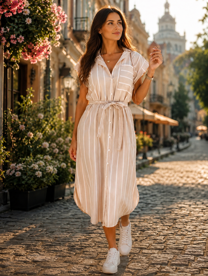 Women's Sleeveless Striped Dress Lace-up Striped