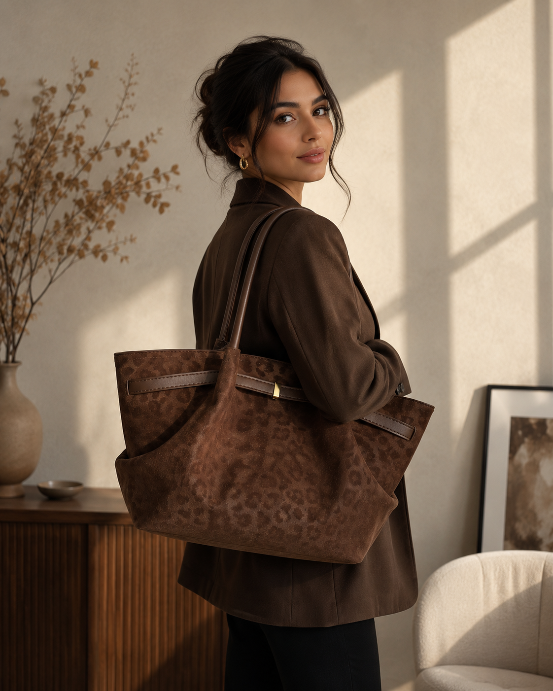 Retro Suede Tote Handbag Commuter Shoulder Bag
