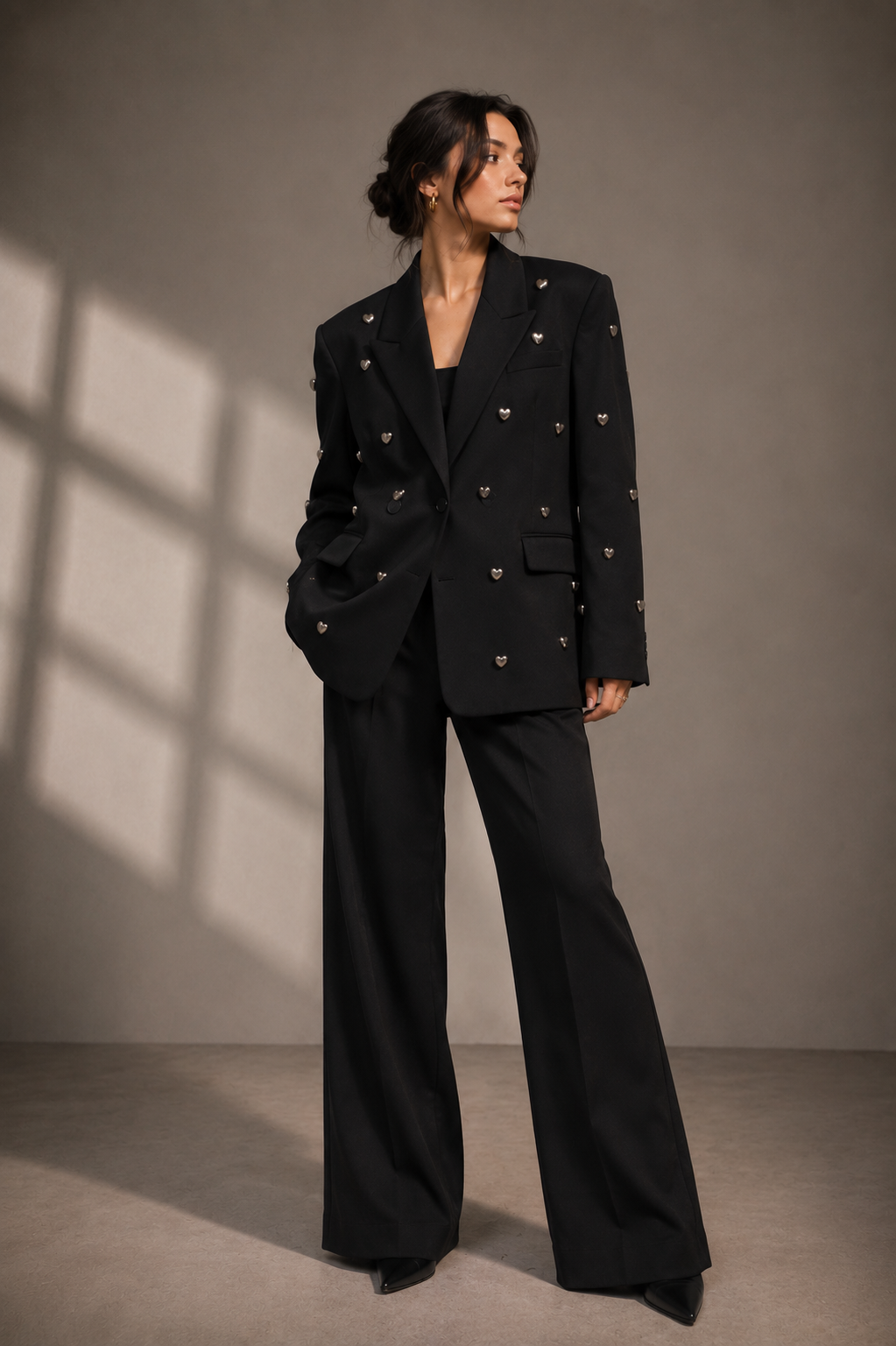 Elegant Three-dimensional Love Beaded, Black Suit