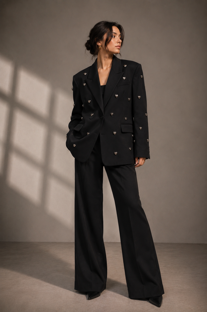 Elegant Three-dimensional Love Beaded, Black Suit