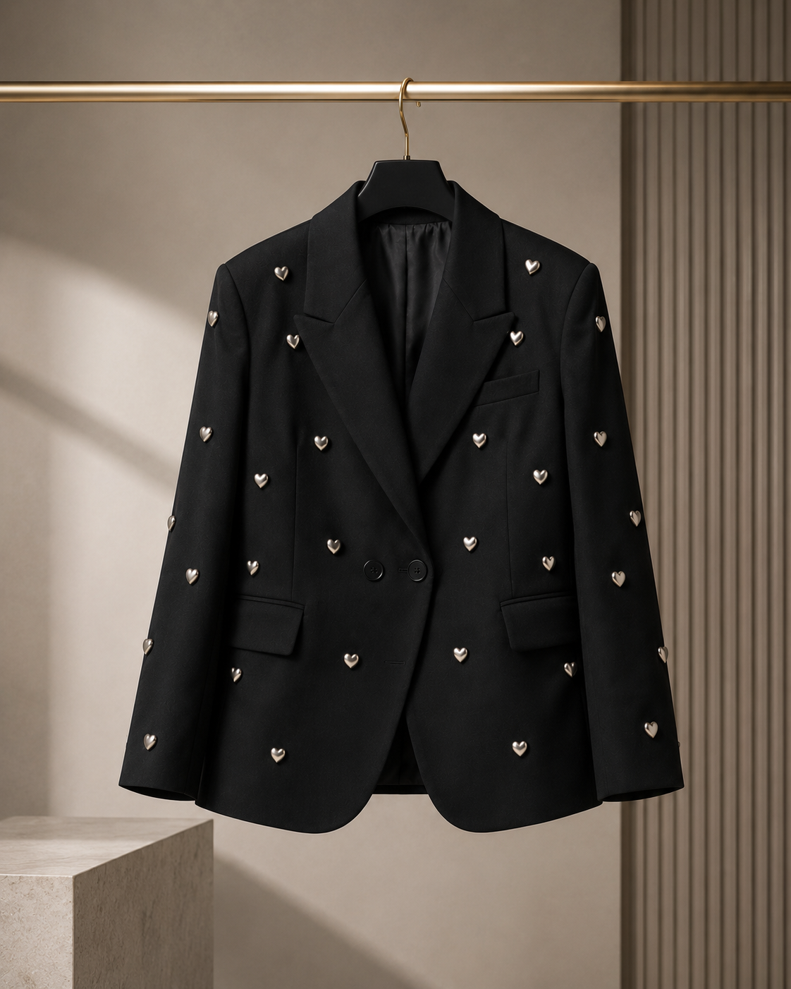 Elegant Three-dimensional Love Beaded, Black Suit