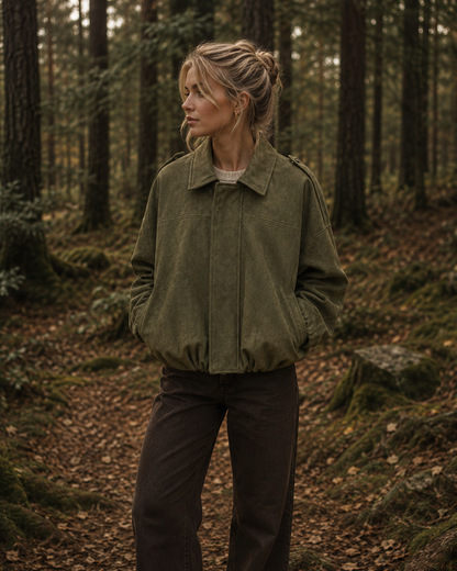 Green Suede Bomber Jacket Coat