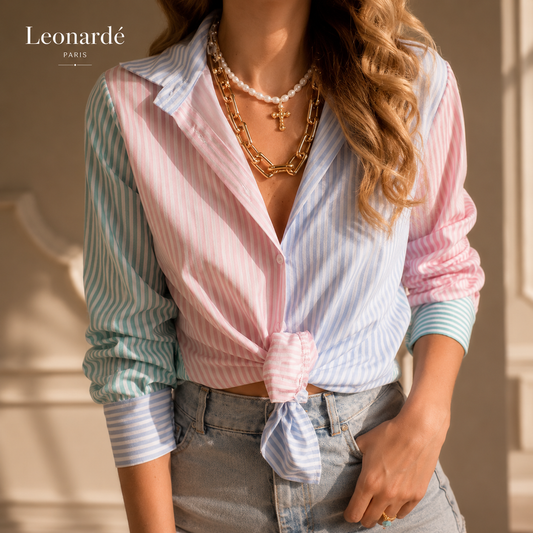Womens Striped Printed Single-Breasted Long-Sleeve Shirt