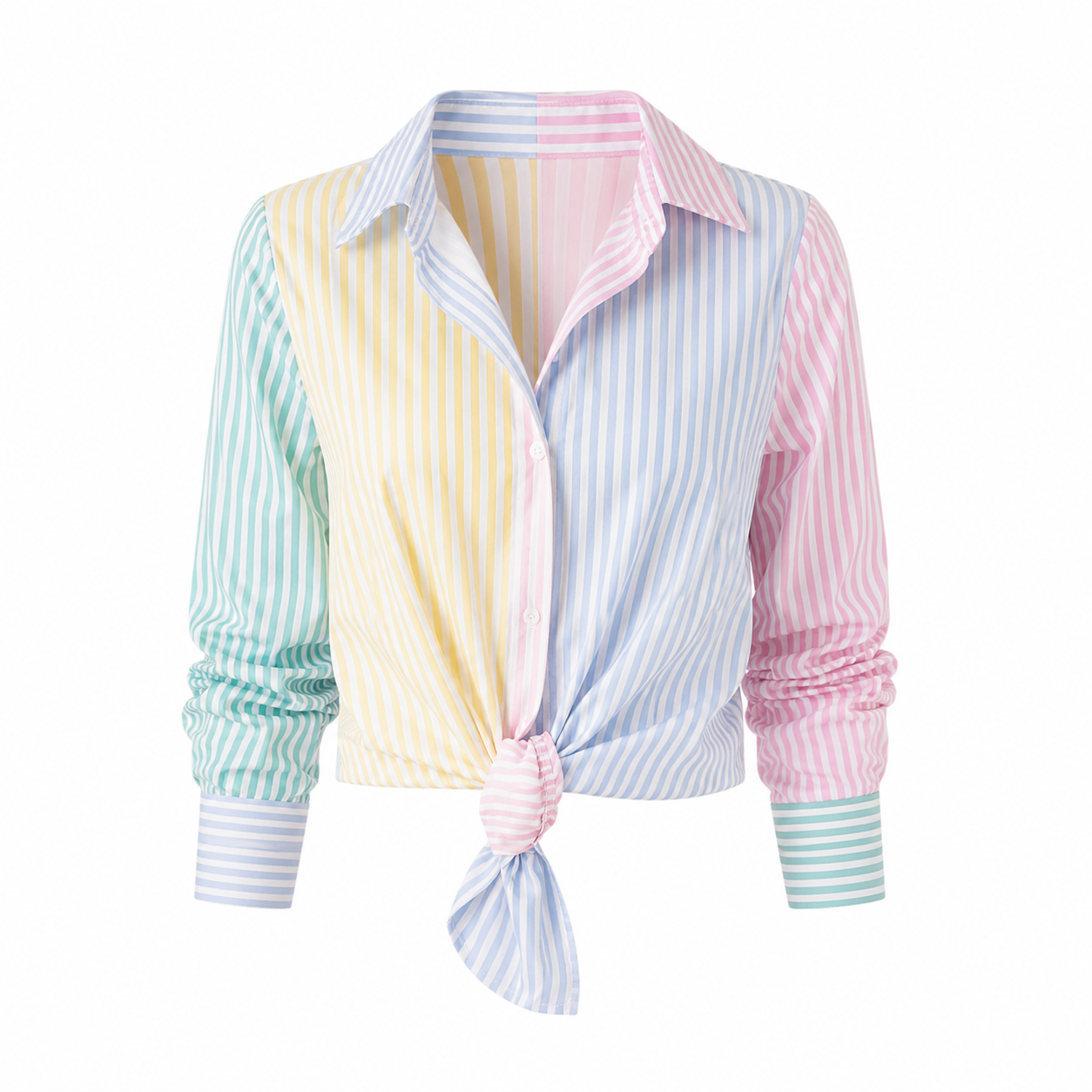 Womens Striped Printed Single-Breasted Long-Sleeve Shirt