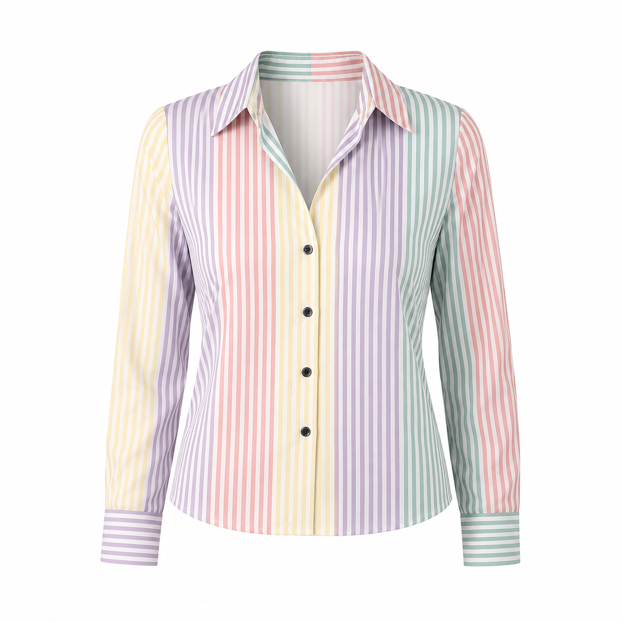 Womens Striped Printed Single-Breasted Long-Sleeve Shirt