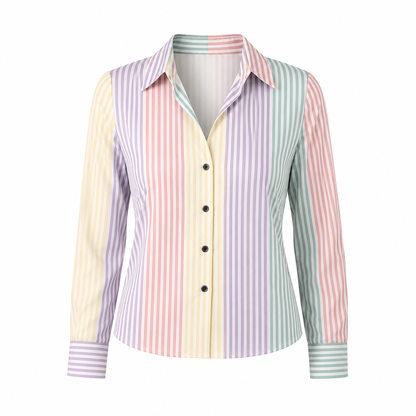 Womens Striped Printed Single-Breasted Long-Sleeve Shirt