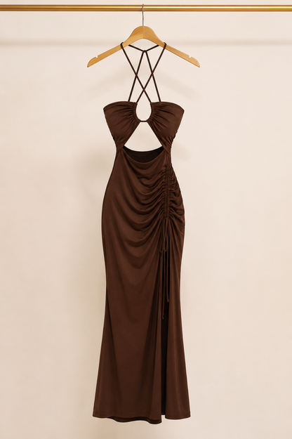 HLight Luxury Temperament  Chest Hollow Out Back Halter Dress