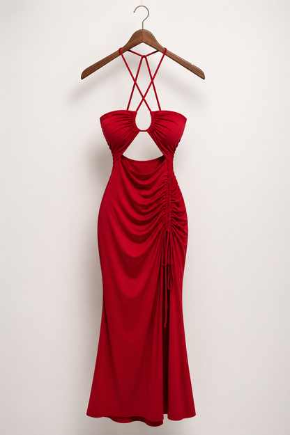 HLight Luxury Temperament  Chest Hollow Out Back Halter Dress