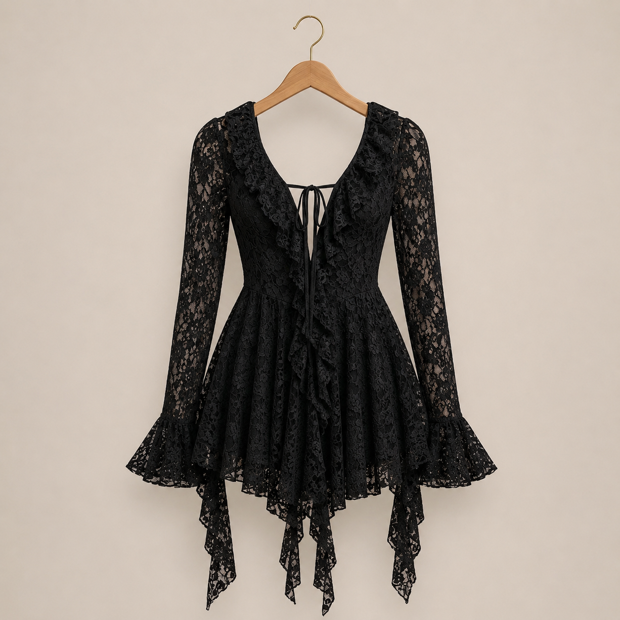 Womens Solid-Color Lace Short Sleeve Mini Dress