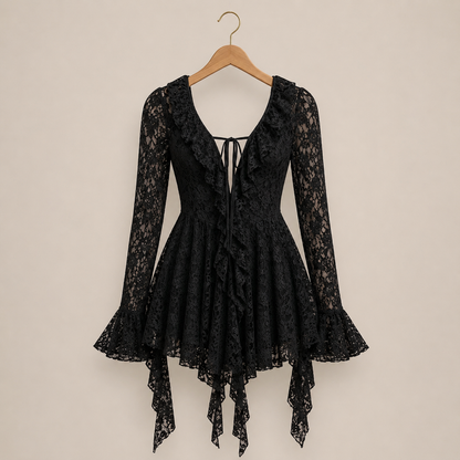 Womens Solid-Color Lace Short Sleeve Mini Dress
