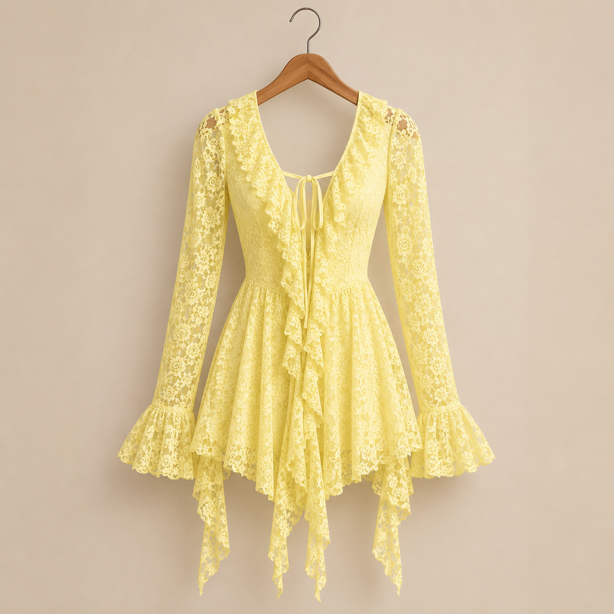 Womens Solid-Color Lace Short Sleeve Mini Dress