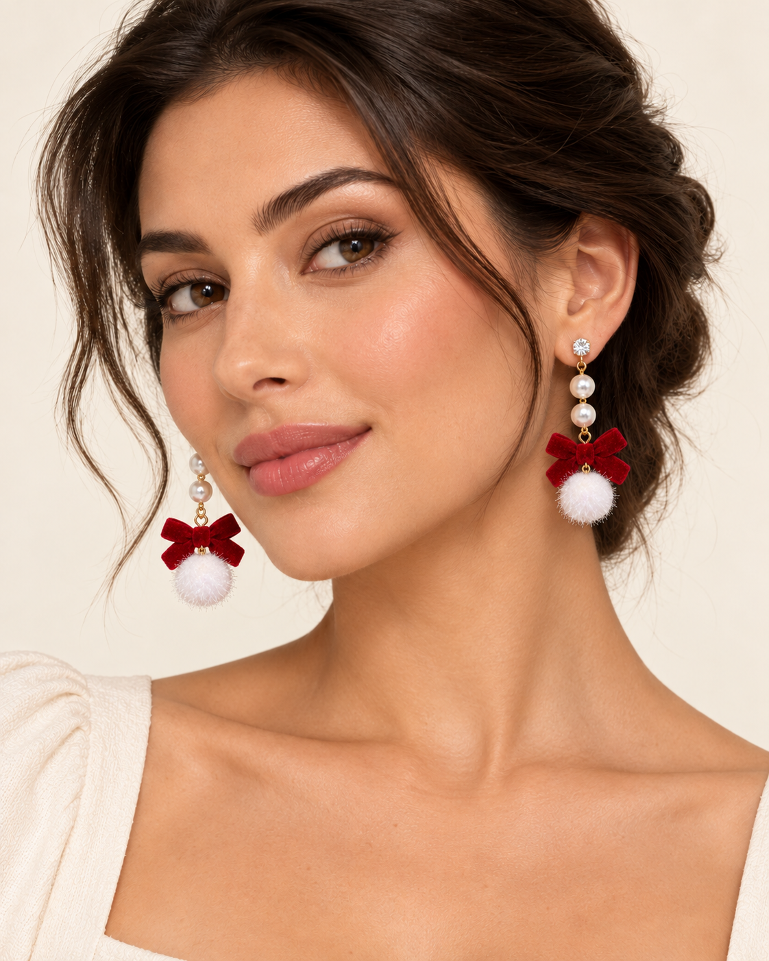 Vintage Bow Flocked Earrings by Leonardé