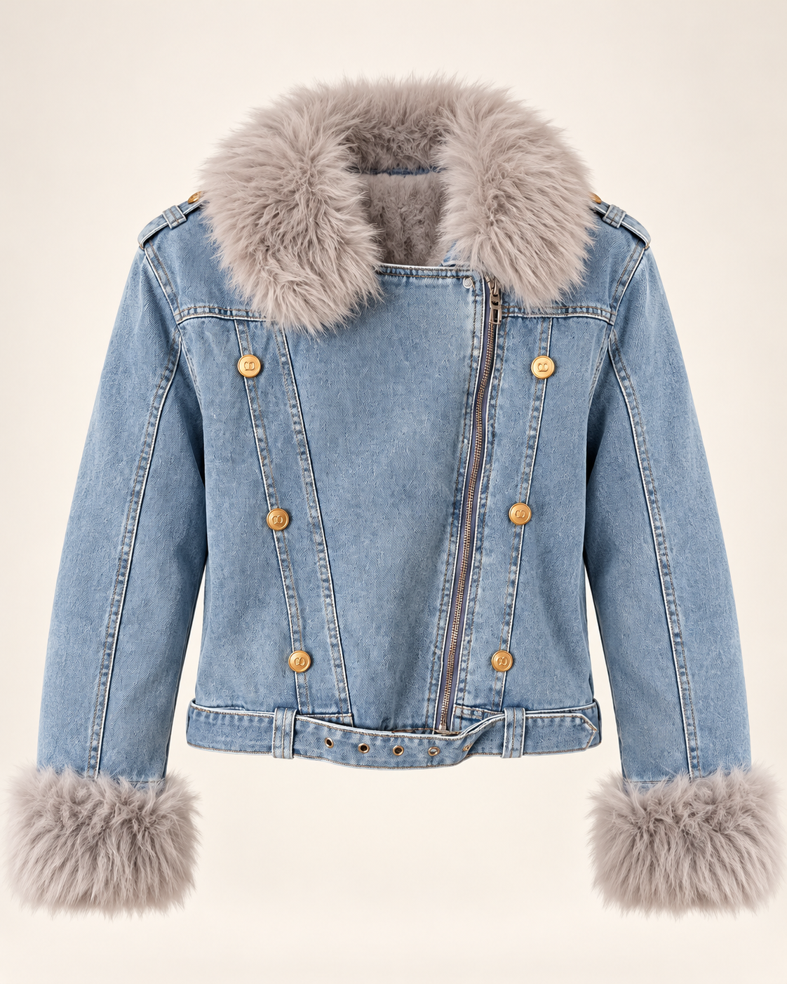 Alpine Fur-Trim Denim Jacket – product view 5