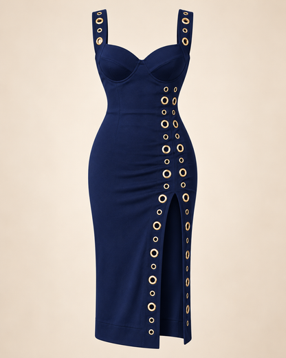 Gold Eyelet Midi Dress – product view 6