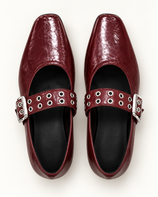Eyelet Buckle Mary Jane Flats by Leonardé